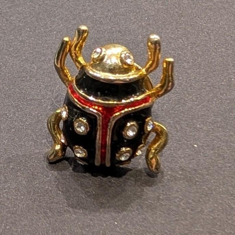 Vintage Ladybug Beetle Pin Rhinestone Enamel Gold Tone Lapel Pin Crown Hallmark